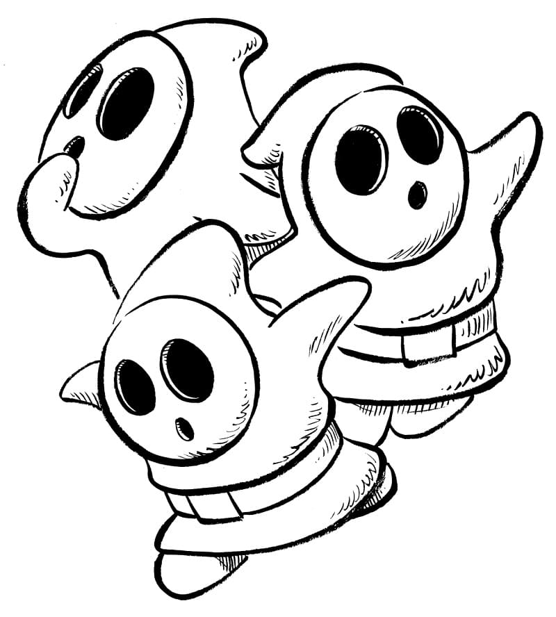 Shy Guys from Mario Coloring Page