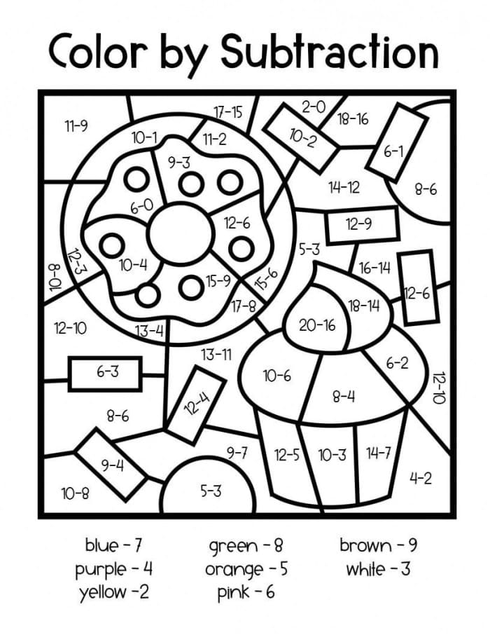 Subtraction Color By Number Worksheet Coloring Page