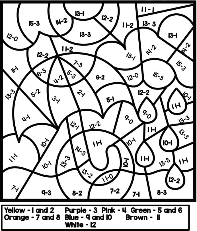 Subtraction Color By Number for Free Coloring Page