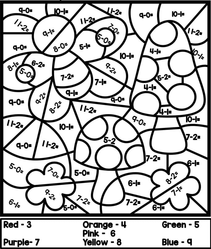 Subtraction Color By Number for Kids Coloring Page