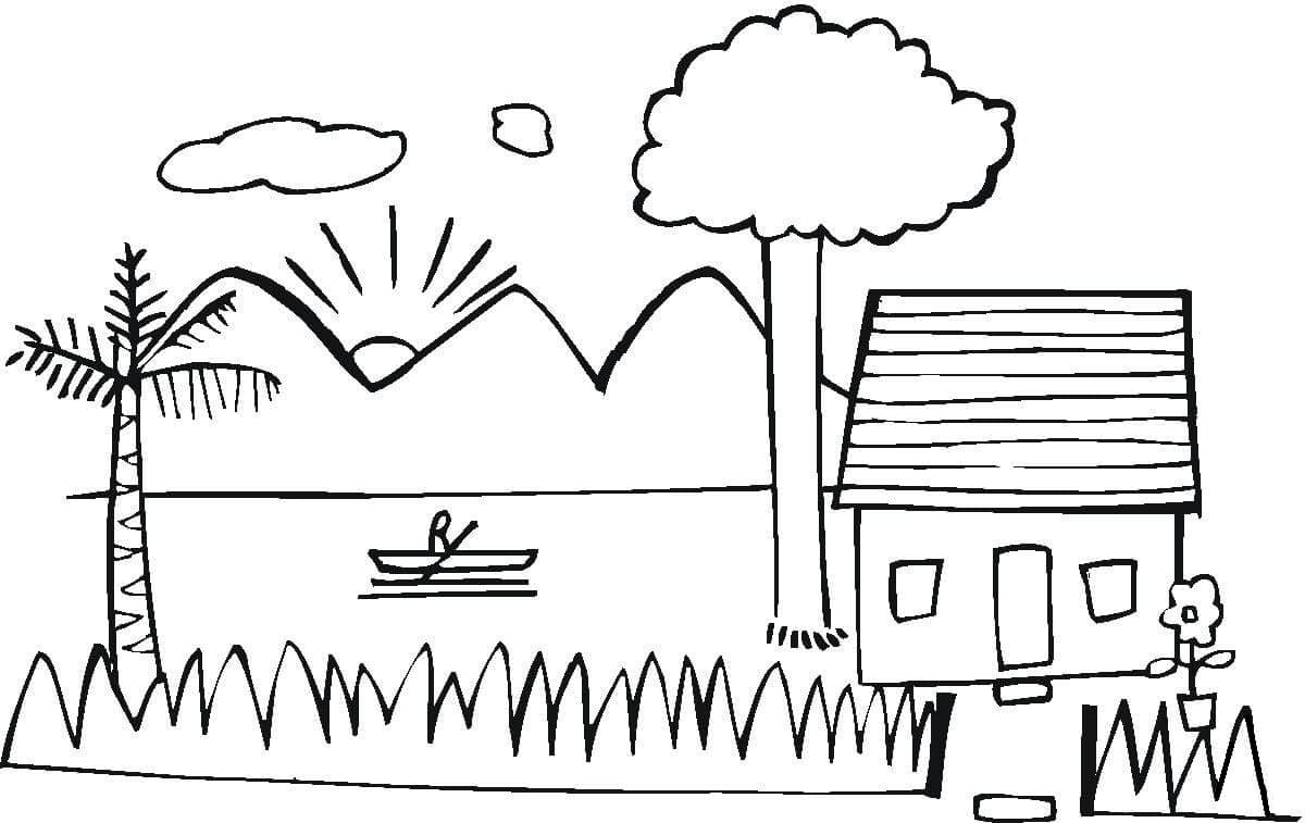 Summer House on the Lake Coloring Page