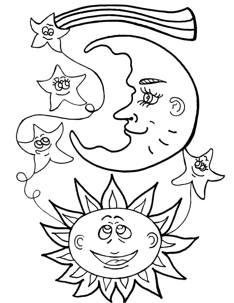 Sun and Moon Coloring Page