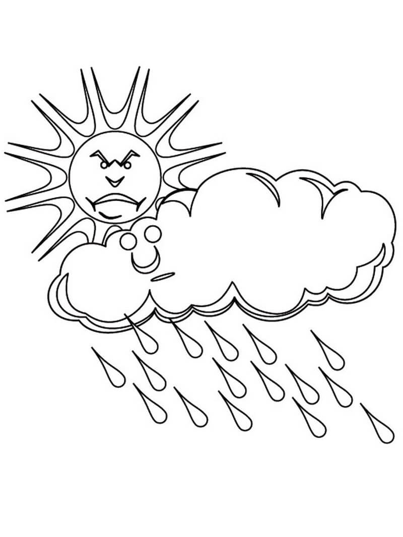 Sun and Rain Cloud Coloring Page