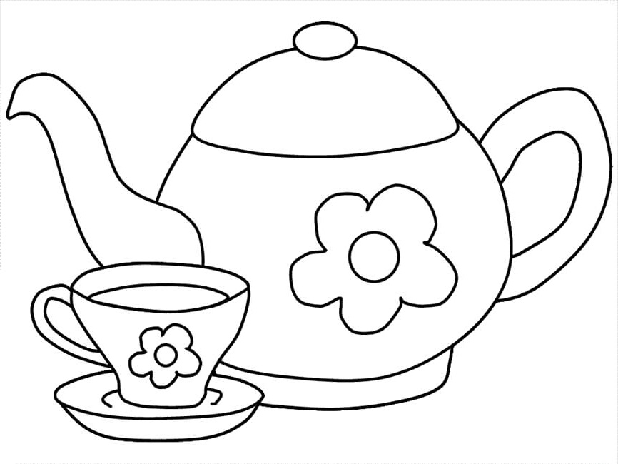 Teapot and Cup Coloring Page