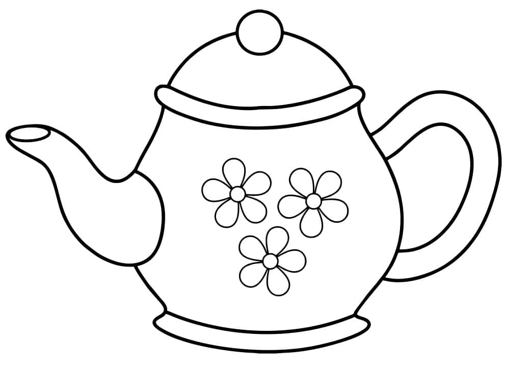 Teapot with Flowers Coloring Page