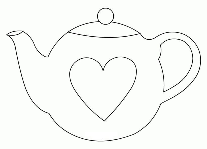 Teapot with Heart Coloring Page
