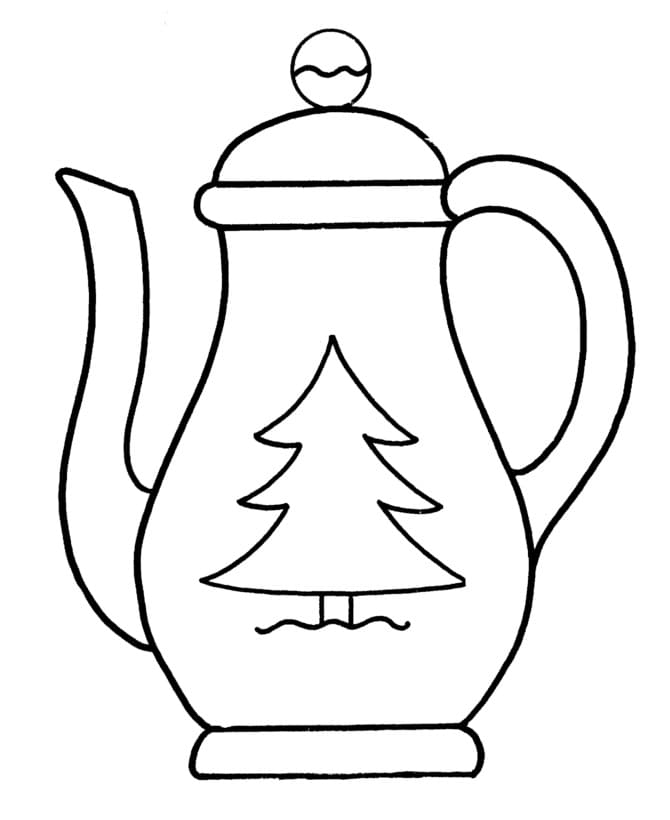Teapot with Pine Tree Coloring Page