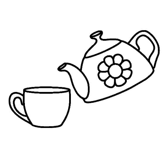Teapot with a Cup Coloring Page