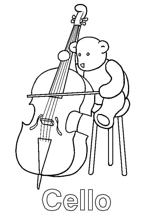 Teddy Bear Playing Cello Coloring Page