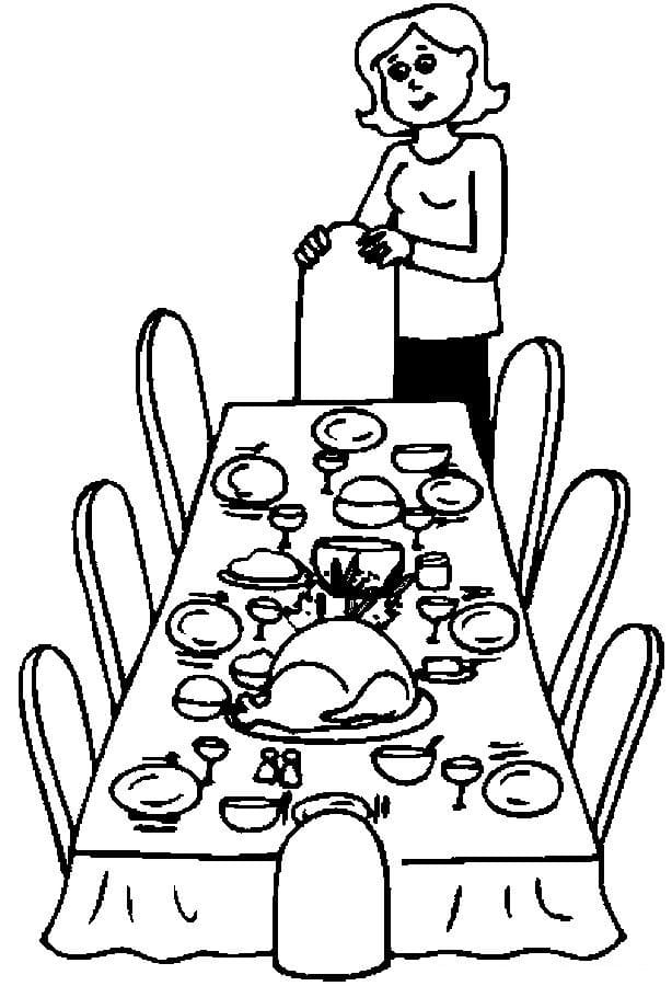 Thanksgiving Dinner Table Coloring Page