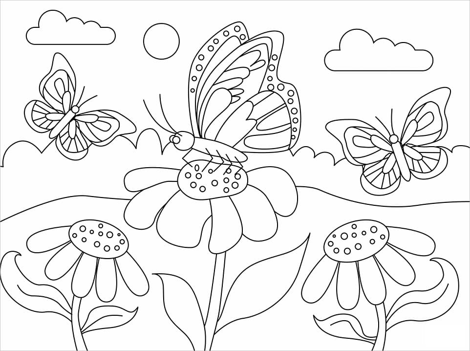 Three Butterflies Coloring Page