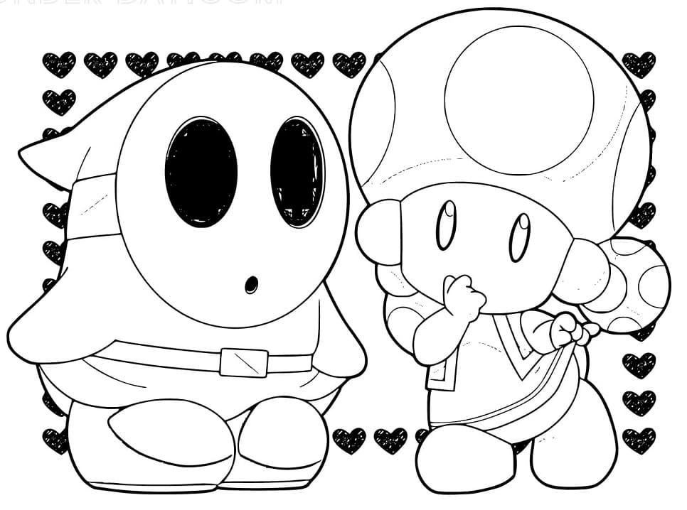 Toad and Shy Guy Mario Coloring Page