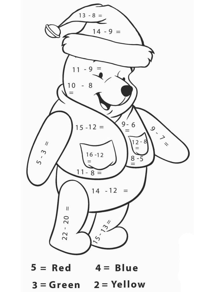 Winnie the Pooh Subtraction Color By Number Coloring Page