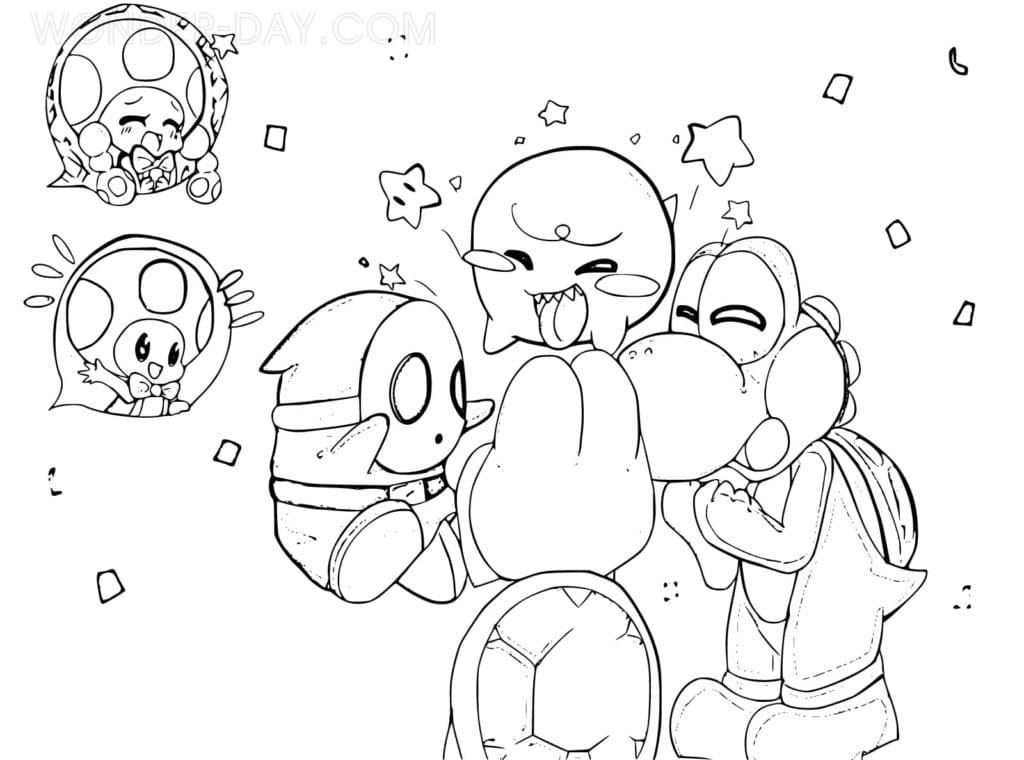 Yoshi and Shy Guy Mario Coloring Page