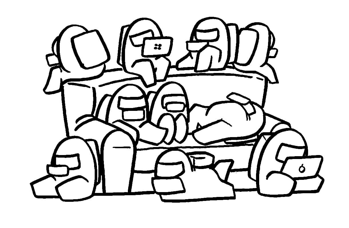 Among Us Slepping Together Cool Cool Coloring Page