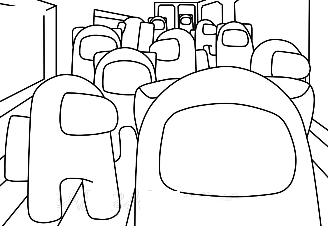 Among Us On Bus Cool Cool Coloring Page