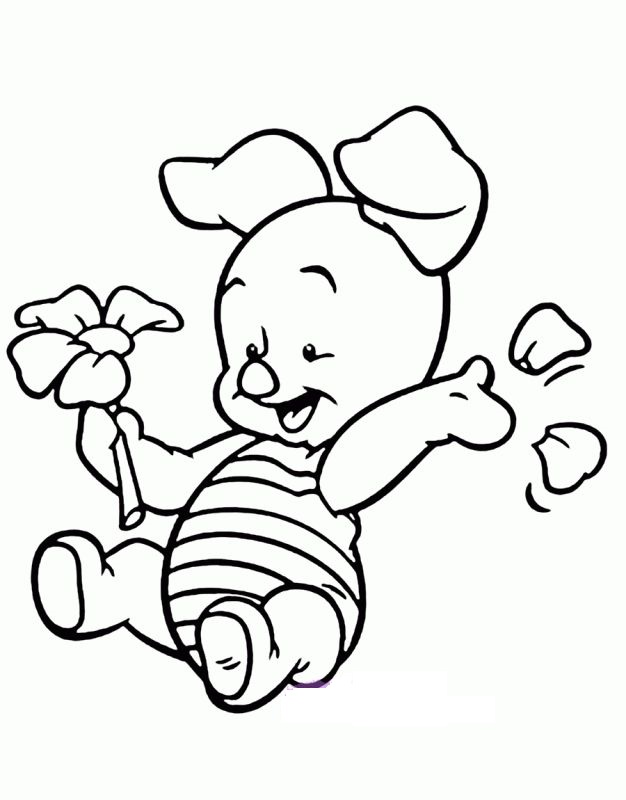 Baby Winnie The Pooh With Flower Cool Coloring Page