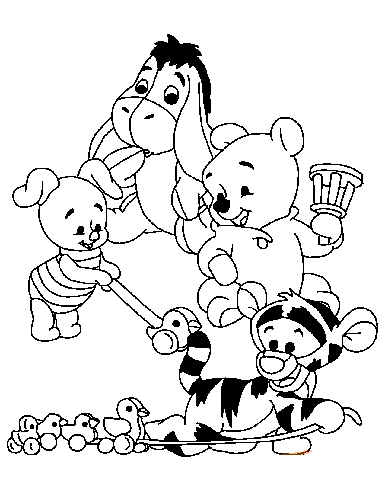 Baby Winnie The Pooh With Joy For Kids Coloring Page
