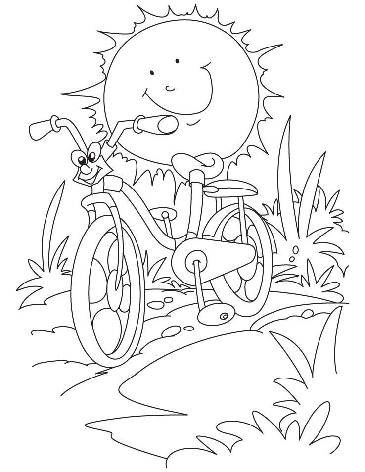 Cool New Sun And Bicycle Coloring Page Coloring Page
