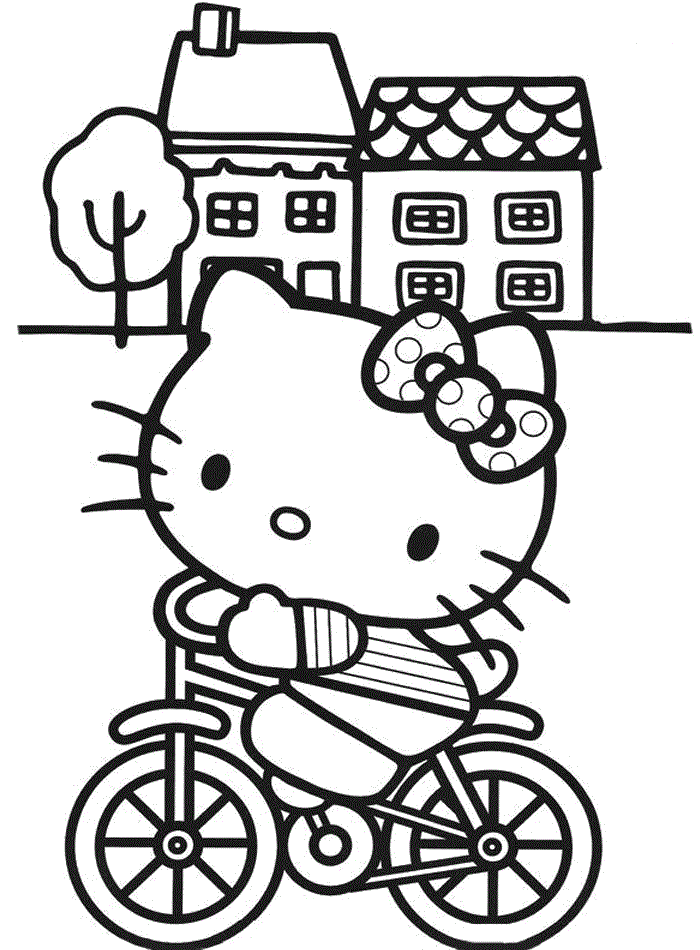 Hello Kitty Bicycle Cool Coloring Page