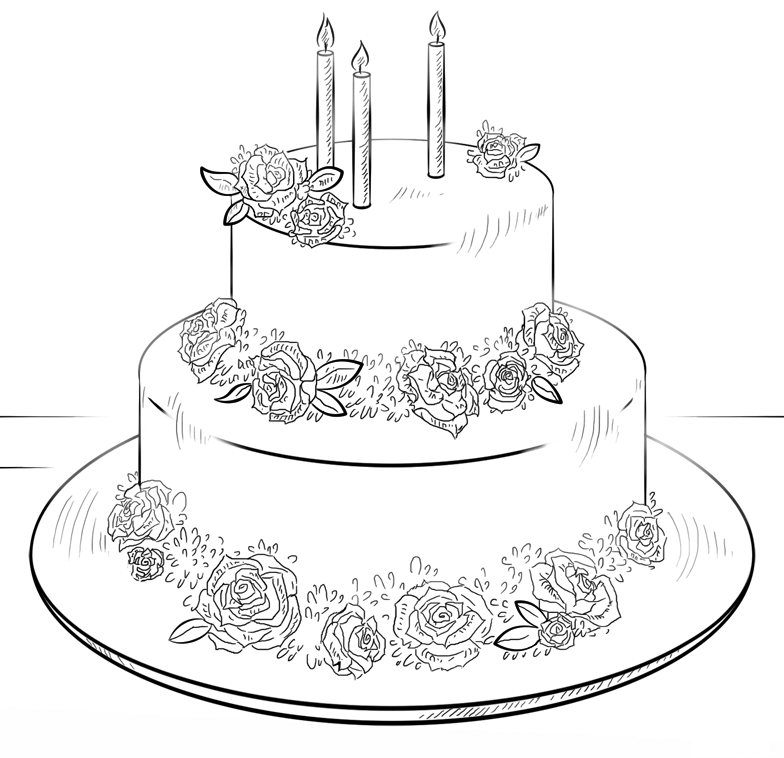 Birthday Cake For Three Years Old Of Lady Coloring Page