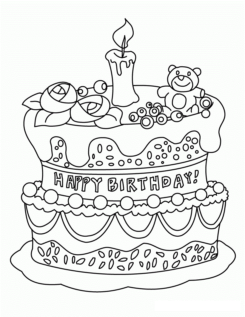 Nice Birthday Cake Wit A Candle Cool Coloring Page