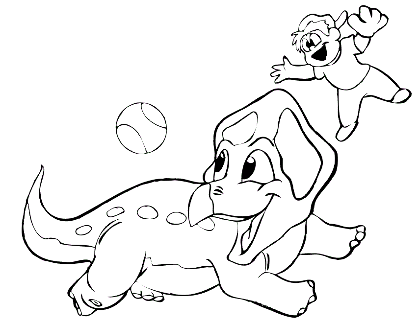 Two Dinosaur Playing Cool Coloring Page