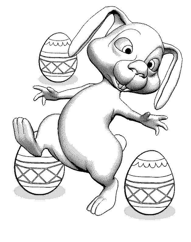 Easter Egg And Cute Rabbit For Kids Coloring Page