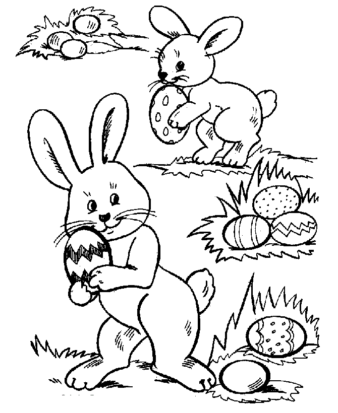 Rabbit And Some Easter Eggs For Kids Coloring Page
