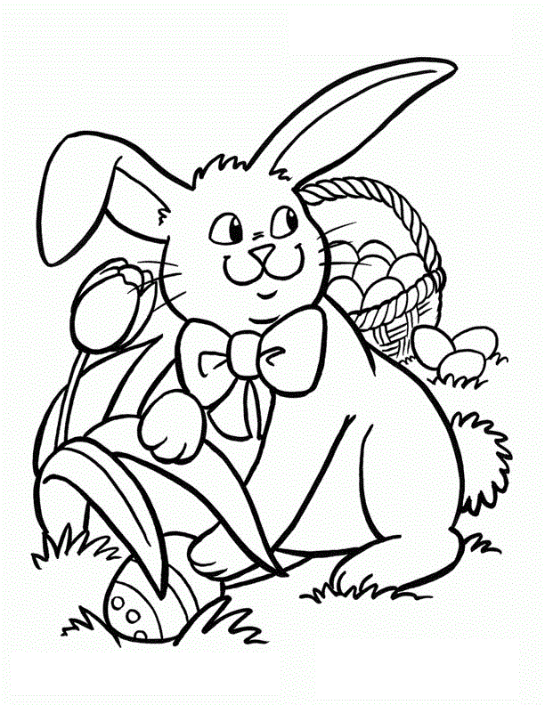 Easter Egg And Nice Rabbit For Kids Coloring Page