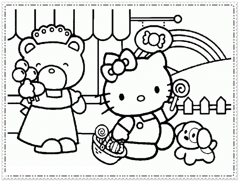 Happy Hello Kitty Cool Coloring Page