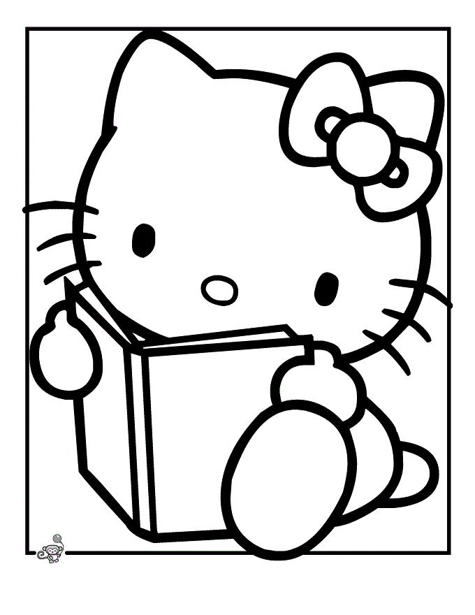 Hello Kitty Reading Cool Coloring Page