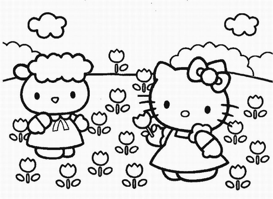Hello Kitty And New Friends For Kids Coloring Page