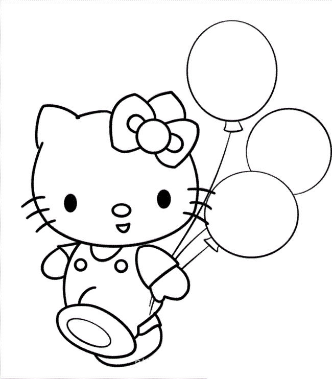 Hello Kitty And Three Ballons Cool Coloring Page