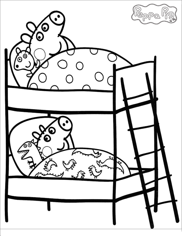 Peppa Pig With Two Beds For Kids Coloring Page