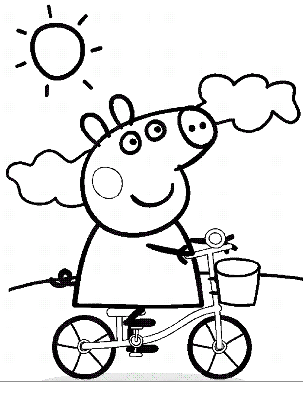 Peppa Pig Riding Bike For Kids Coloring Page