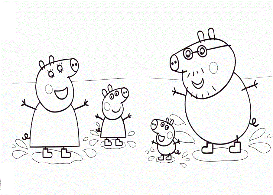 Family Peppa Pig Playing For Kids Coloring Page