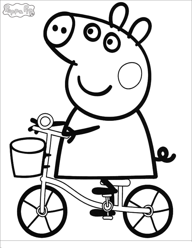 Peppa Pig Ride Bike For Kids Coloring Page