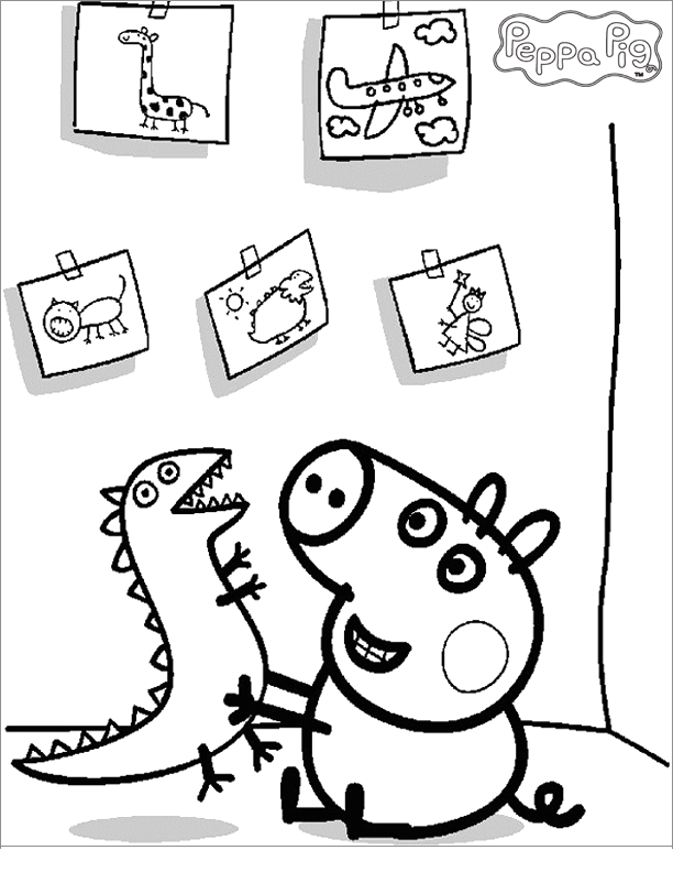 Peppa Pig And Dinosaur Talking Cool Coloring Page