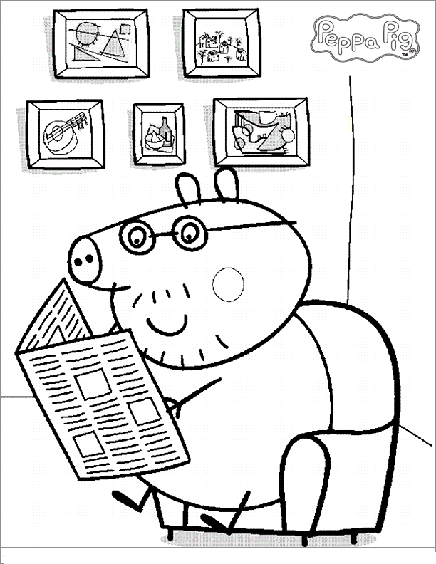 Peppa Pig Reading Cool Coloring Page