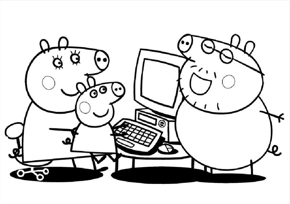 Peppa Pig Watching TV Cool Coloring Page
