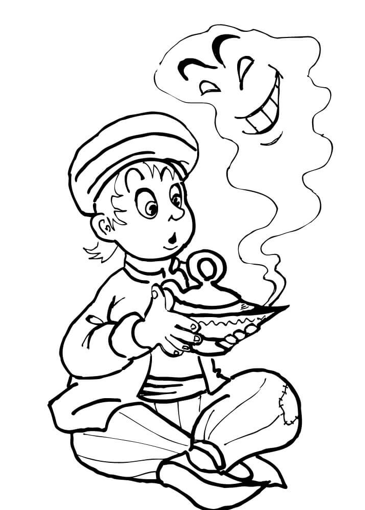 Aladdin Kid and Genie Coloring Page