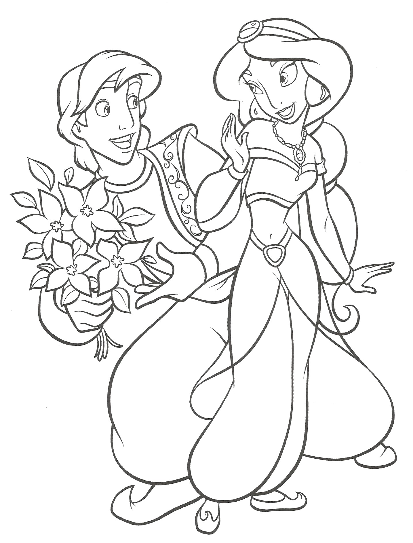 Aladdin Give Flower For Jasmine Coloring Page