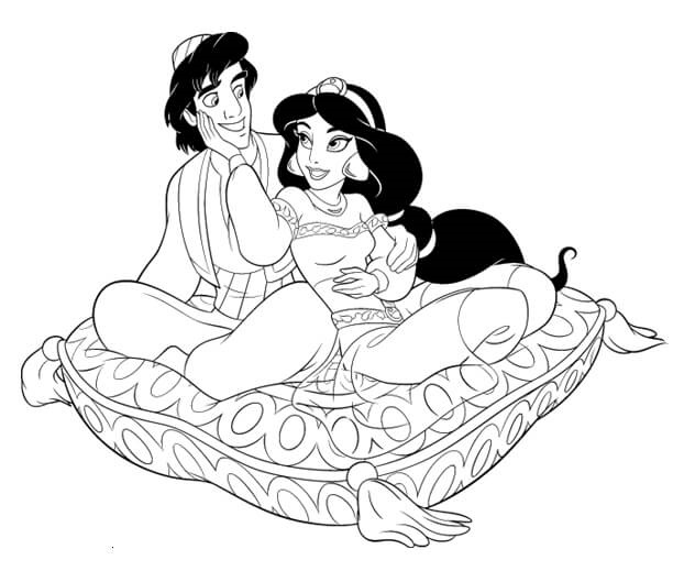 Aladdin With Jasmine On Pillow Coloring Page
