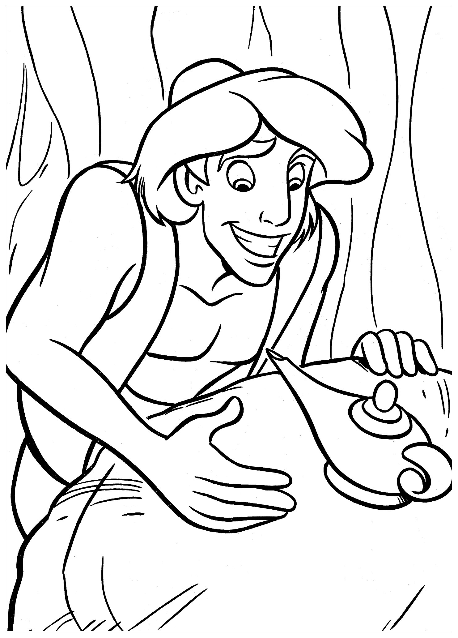 Aladdin With Magic Lamp Coloring Page