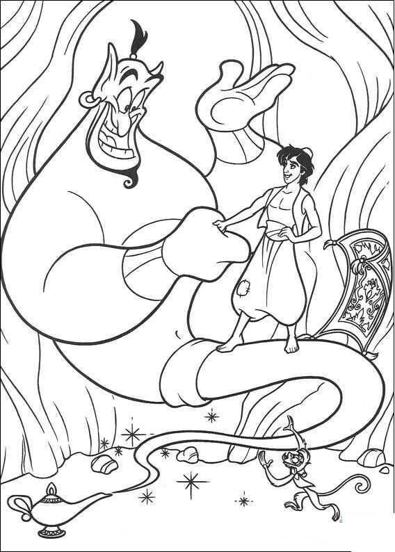 Big Genie And Aaladdin Coloring Page