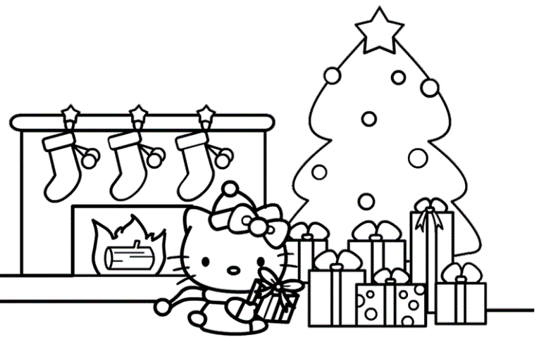 Chirstmas Hello Kitty Coloring Page