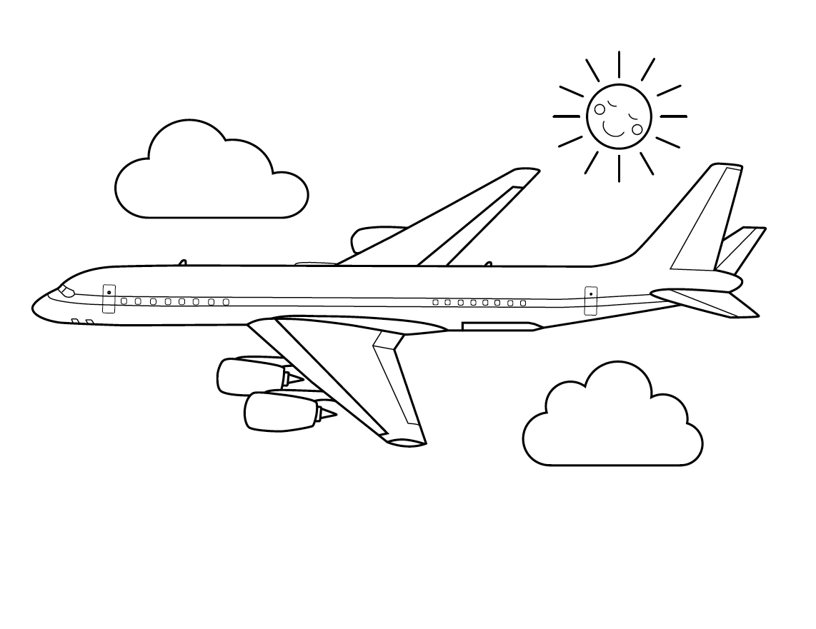 Air Plane On Sky Coloring Page