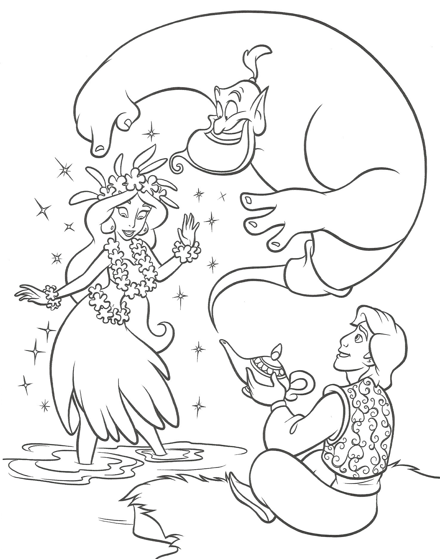 Family Of Aladdin Coloring Page