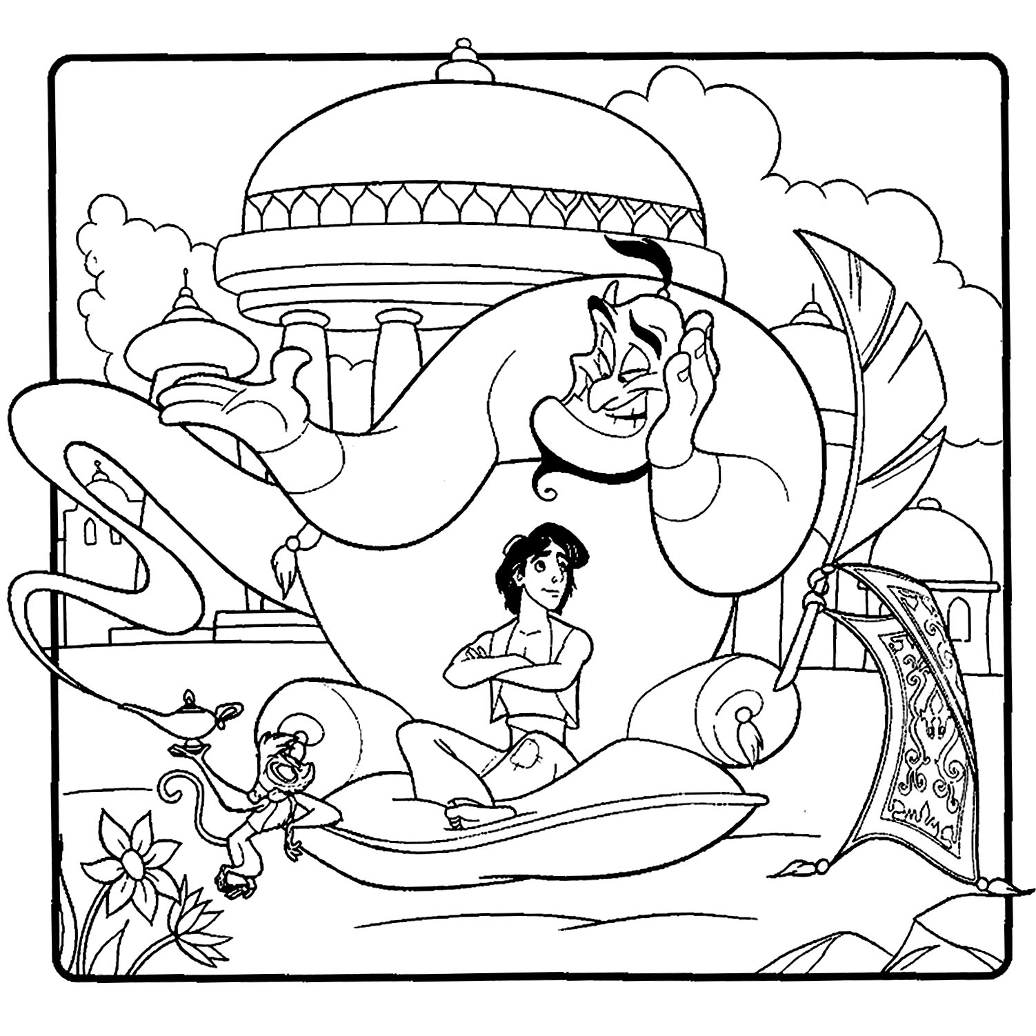 Genie Protect Aladdin Coloring Pages   Coloring Cool